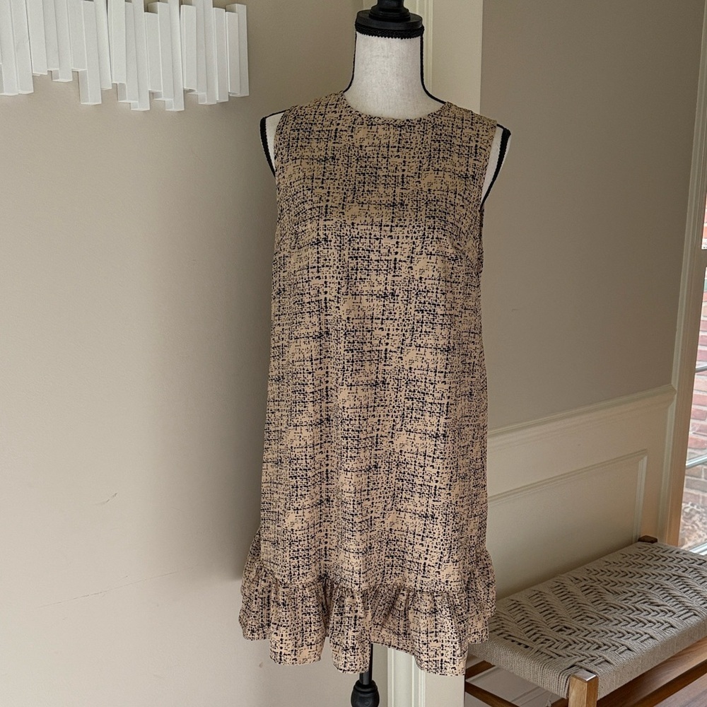 SHEIN Tan Black Sleeveless Mini Dress Ruffle Hem Women's S 4